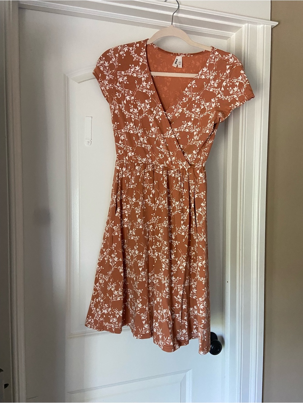 Pact Rust Floral Wrap Mini Dress